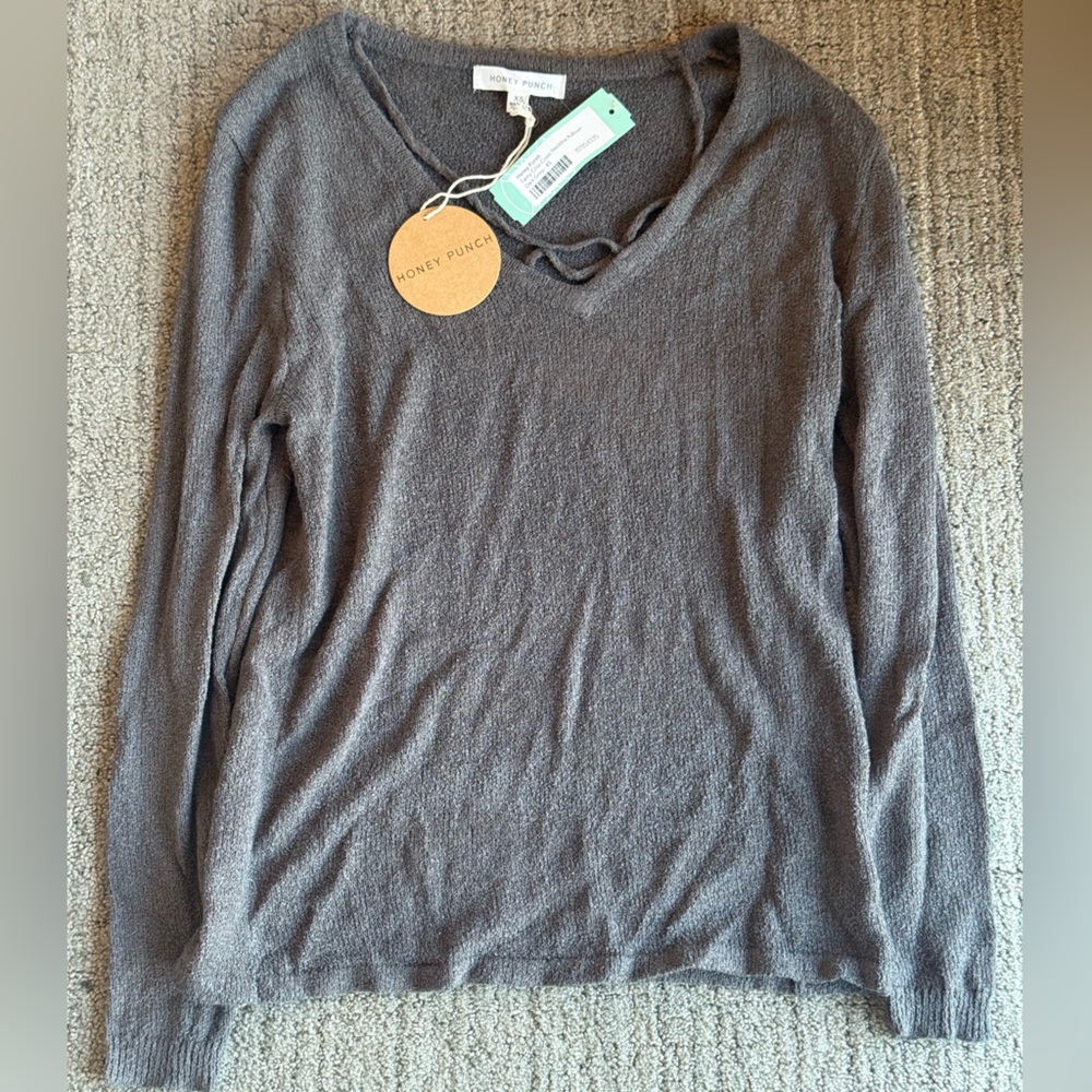 Honey Punch Charcoal Knit Top NEW WITH TAGS